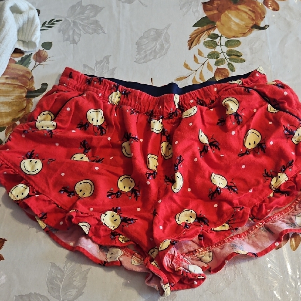 Red Women's Shorts with Fruit Print